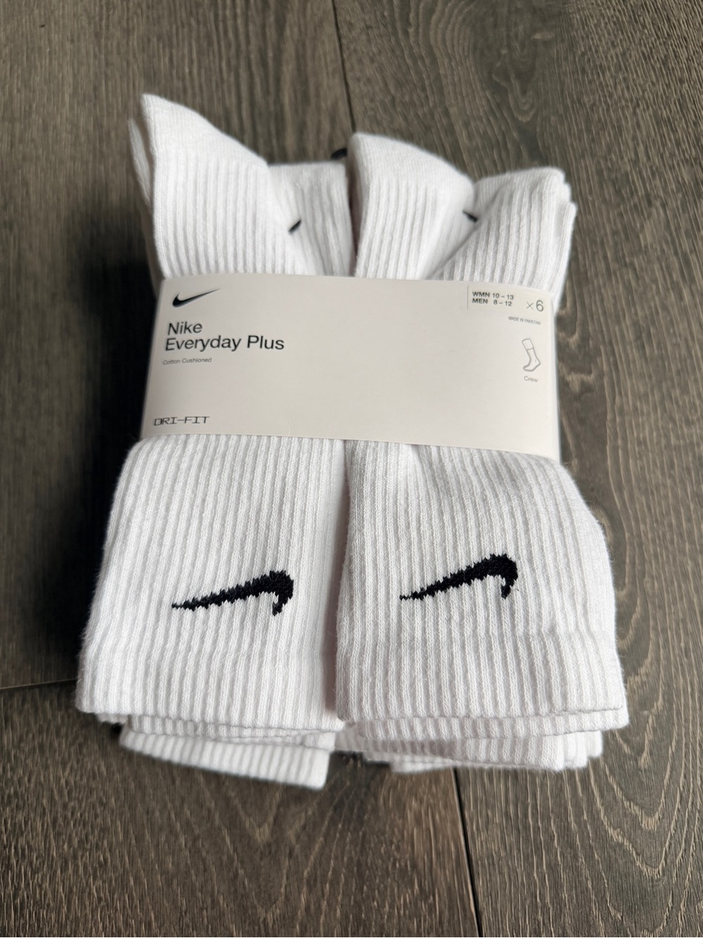 Nike Everyday Plus Dri-Fit Crew Sock 6 pack in White Size Large